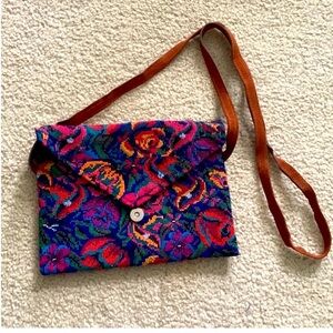 Blue and Red Crossbody Bag with Artisanal Design Huipil